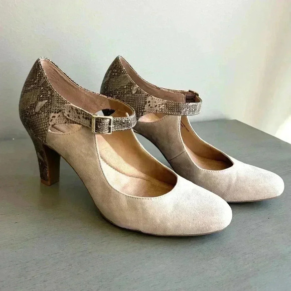 Giani Bernini Velmah Heels10 Tan Snake Print Memory Foam Neutral Dressy Pumps - Picture 1 of 12